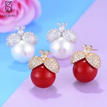 New AAA Cubic Zirconia Stud Earrings Charm Insect Shape Indian Statement Earrings For Women Silver Red Color Jewelry Gift New AAA Cubic Zirconia Stud Earrings Charm Insect Shape Indian Statement Earrings For Women Silver Red Color Jewelry Gift