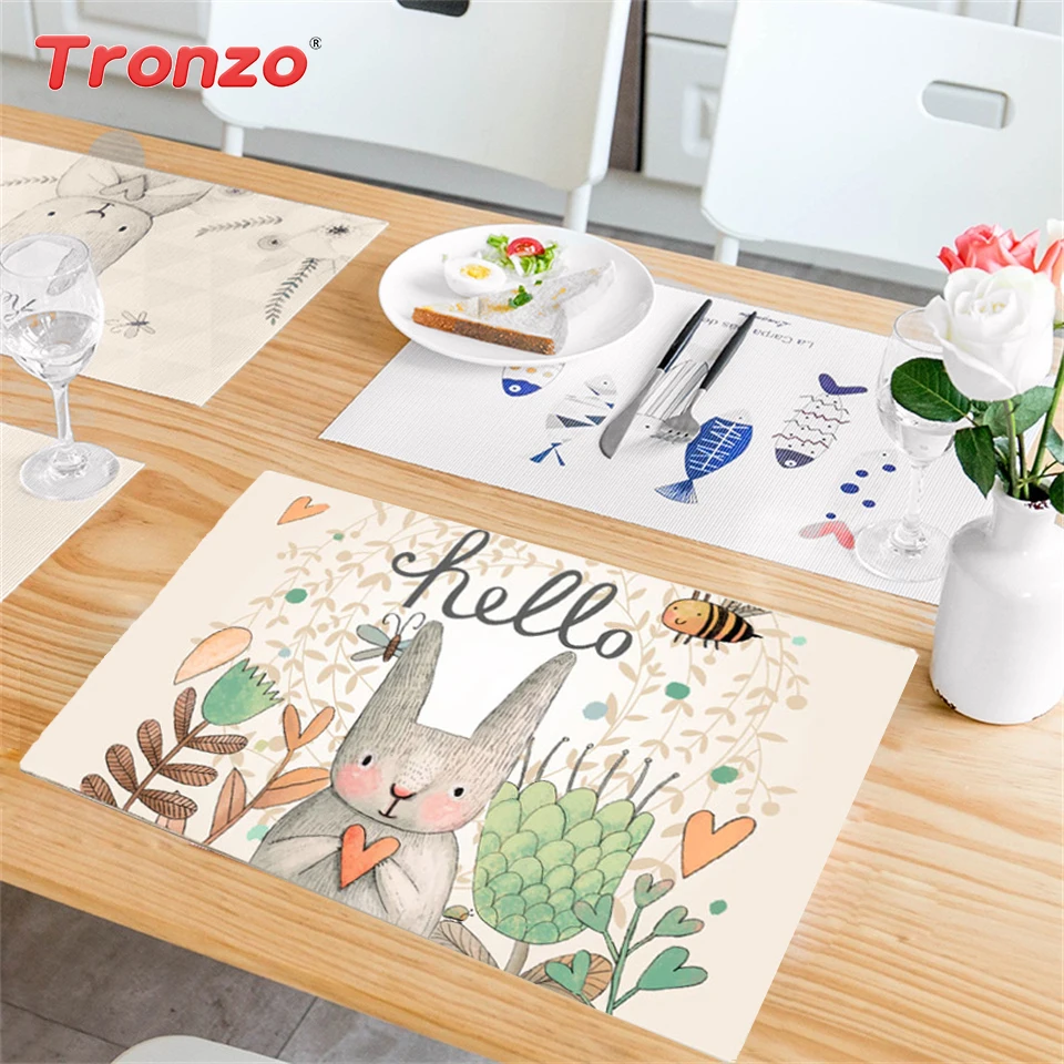 

Tronzo Easter Rabbit Placemat Happy Easter Decoration For Home 42*27CM Easter Bunny Eggs Table Mat Easter Party Favors