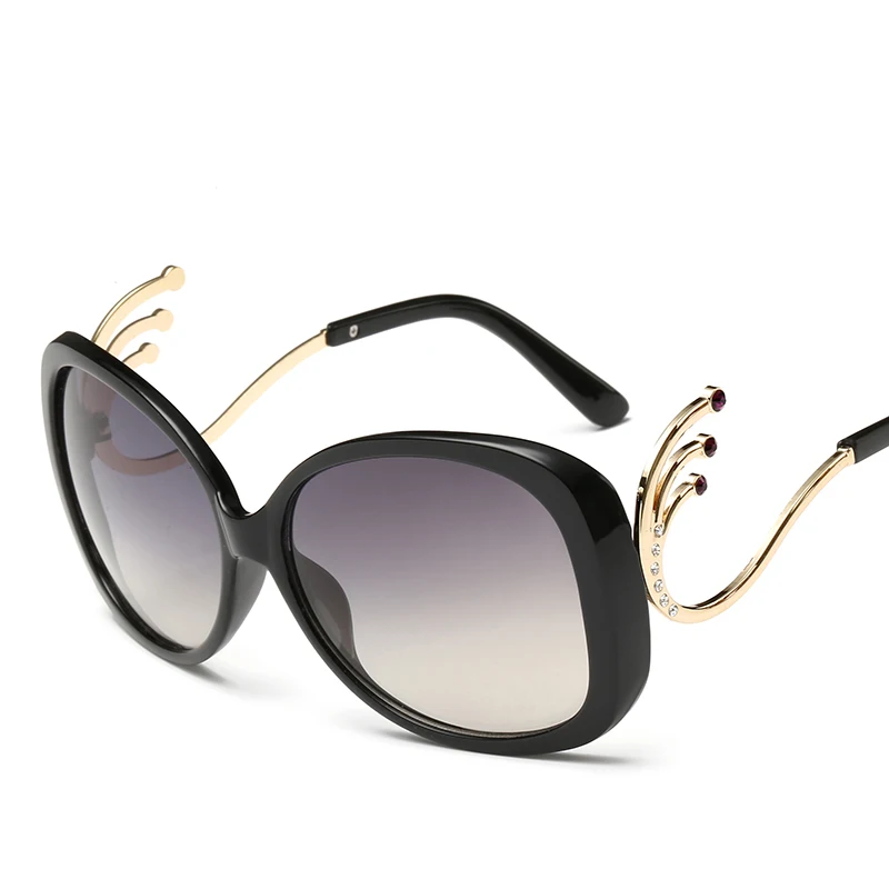 Gradient Lens Sunglasses Oval Women With Rhinestones Brand Designer