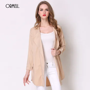 

ORMELL Long Sleeve Casual Women Long Windbreakers Solid Color Fashion Coats 2018 Spring Autumn 2 Colors Elegant Female Overcoat