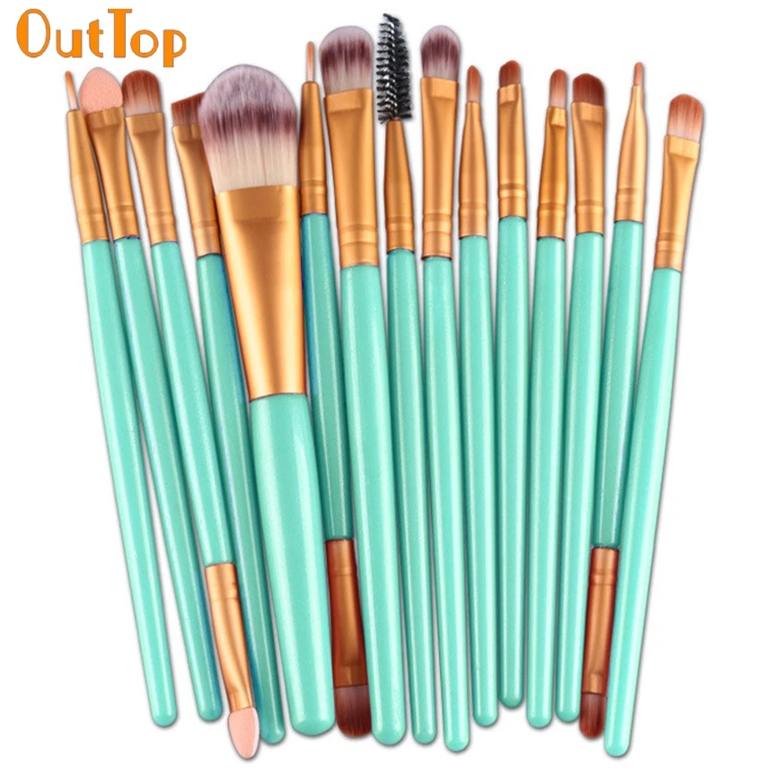 OutTop Love Beauty Women 15pcs дешевый портативный набор кистей для макияжа в виде пудры кисти