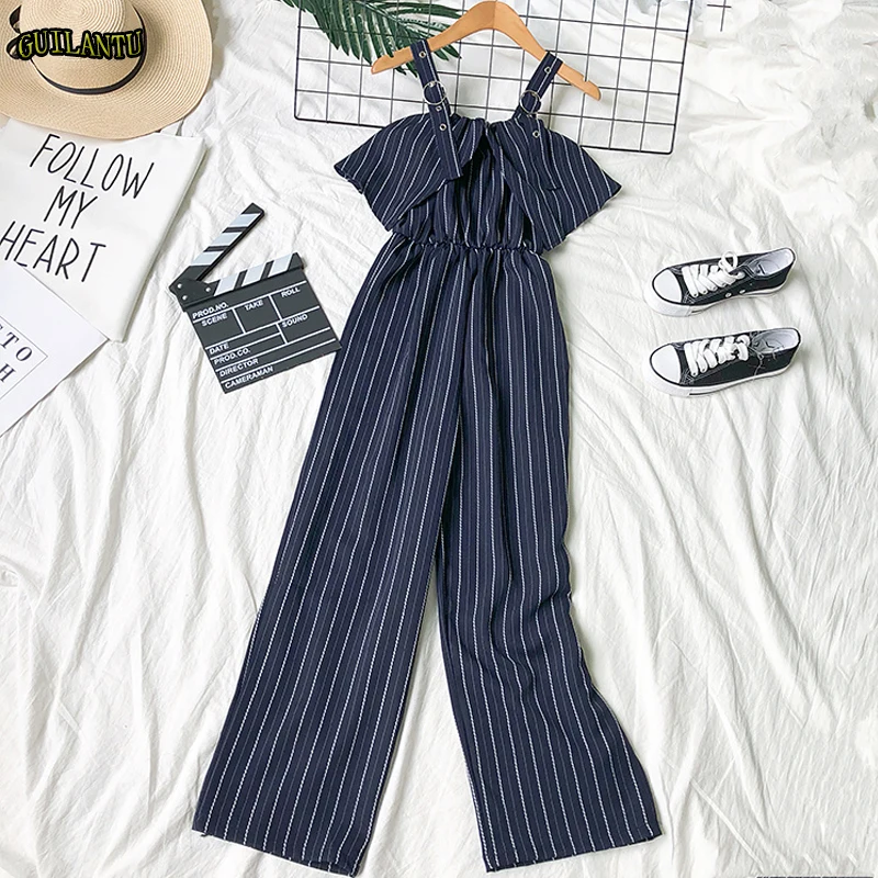 

2019 Spring Summer Casual Jumpsuit Women Print Striped Straps Overalls Female Off Shoulder Sexy Jumpsuit Pink Romper Women