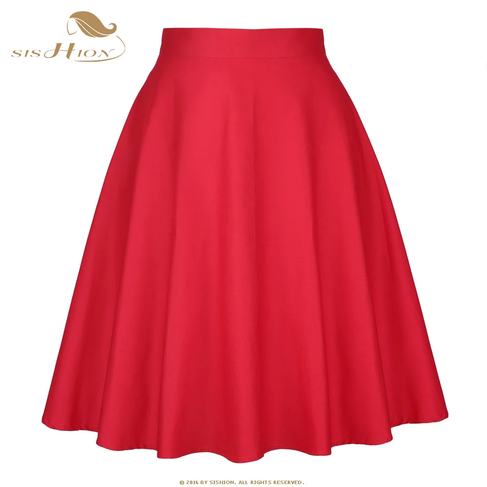 SISHION/красная юбка, элегантная Однотонная юбка с высокой талией на лето и весну, 50 s, винтажная ретро-рокабилли миди, трапециевидная юбка Faldas
