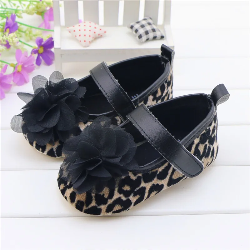 Leopard Toddler Girl Shoes Flower Velvet Flock Soft Sole Newborn Baby