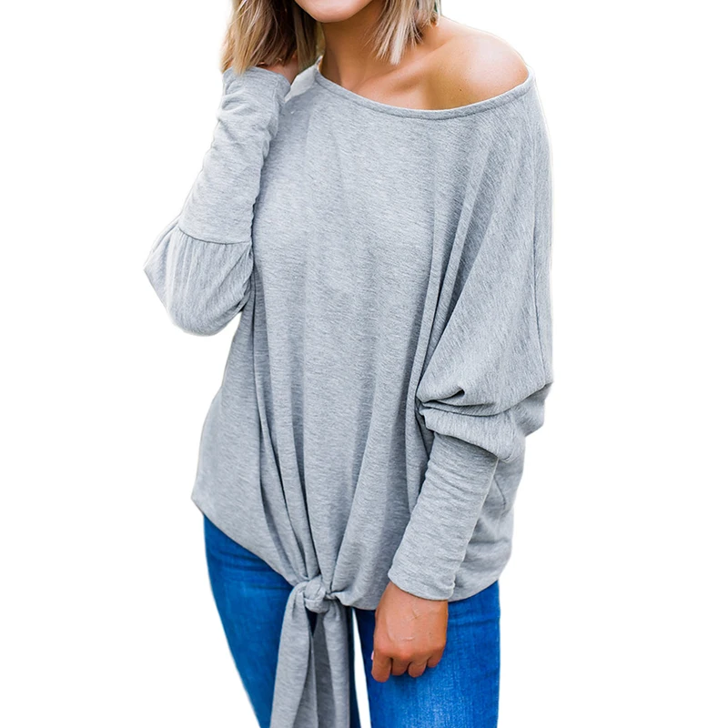 Женские футболки Повседневное узел повязки с круглым вырезом и длинными рукавами однотонные футболки Camisas Mujer WS9985K