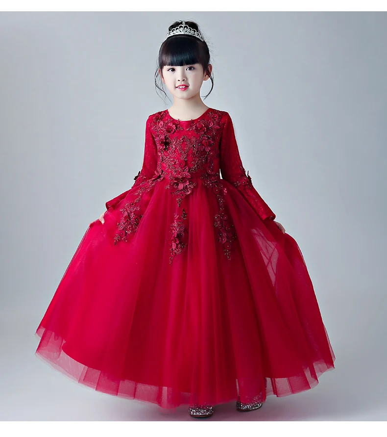 Платья для первого причастия с цветочным узором для девочек; кружевные праздничные платья с бусинами и аппликацией для маленьких девочек; свадебные и Вечерние Платья с цветочным узором для девочек