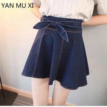 

New Brand 2017 Summer New Korean Version Was Thin High Waist Cowboy Half Skirt Ladies Bow Short Skirt