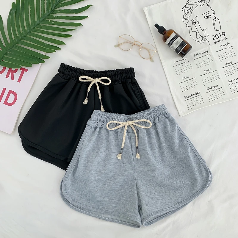 running shorts Lace Up Casual Summer Shorts Women Simple Elastic Slim Straight Shorts Ladies Fashion Beach High Waist Black White Shorts Female outfits for women