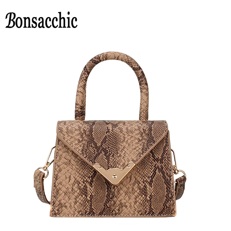 

Bonsacchic Luxury Brand Mini Handbag Women Snake Print Bag Purse Summer Female Travel Flap Bag Pochette Serpent Hand Bags Women