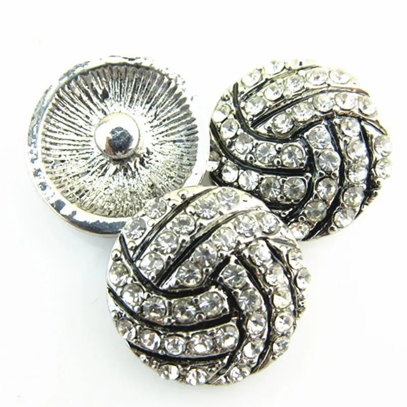 High Quality Metal Baseball Snap Button Wich White Rhinestone Charm Fit 18mm Bracelet Jewelry 12pcs/lot | Украшения и аксессуары