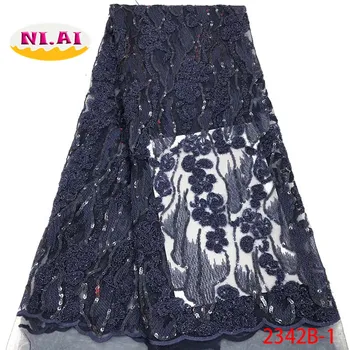 

Sequin Fabric Lace For Wedding, Navy Blue Lace African, African Lace Embroidery Fabric MR2342B