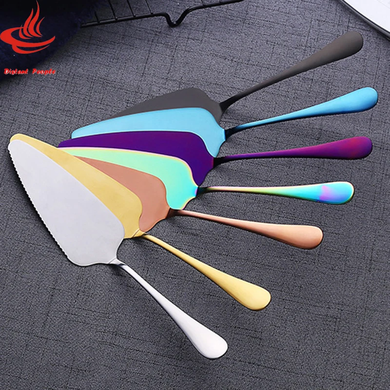 Stainless Steel Pizza Shovel 7 Colors Serrated Edge Cake Server Blade Cutter Cheese Dessert Cutlery Bakeware Cake Spatula