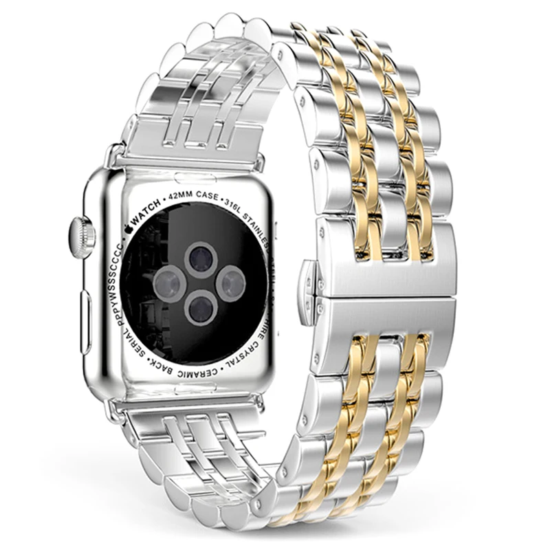 Luxury Stainless Steel Watchband Clasp Butterfly Lock Link Strap For