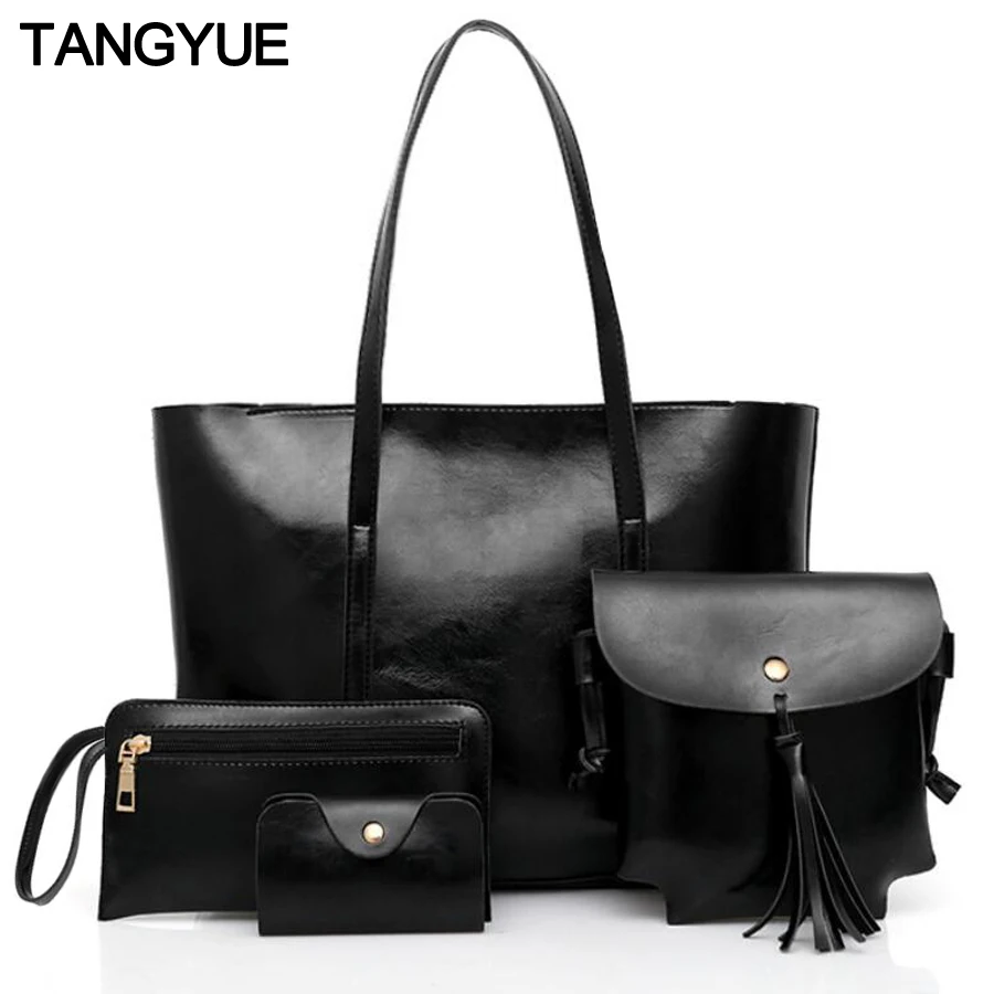 Tangyue Для женщин кожа Сумки комплект Винтаж большой Ёмкость Tote Повседневное Сумки Для женщин сумка для модная одежда для девочек SAC основной