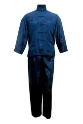 Темно синие китайский для мужчин Атлас полиэстер рубашка мотобрюки Кунг фу костюм Размеры s m l xl XXL Бесплатная доставка M3020