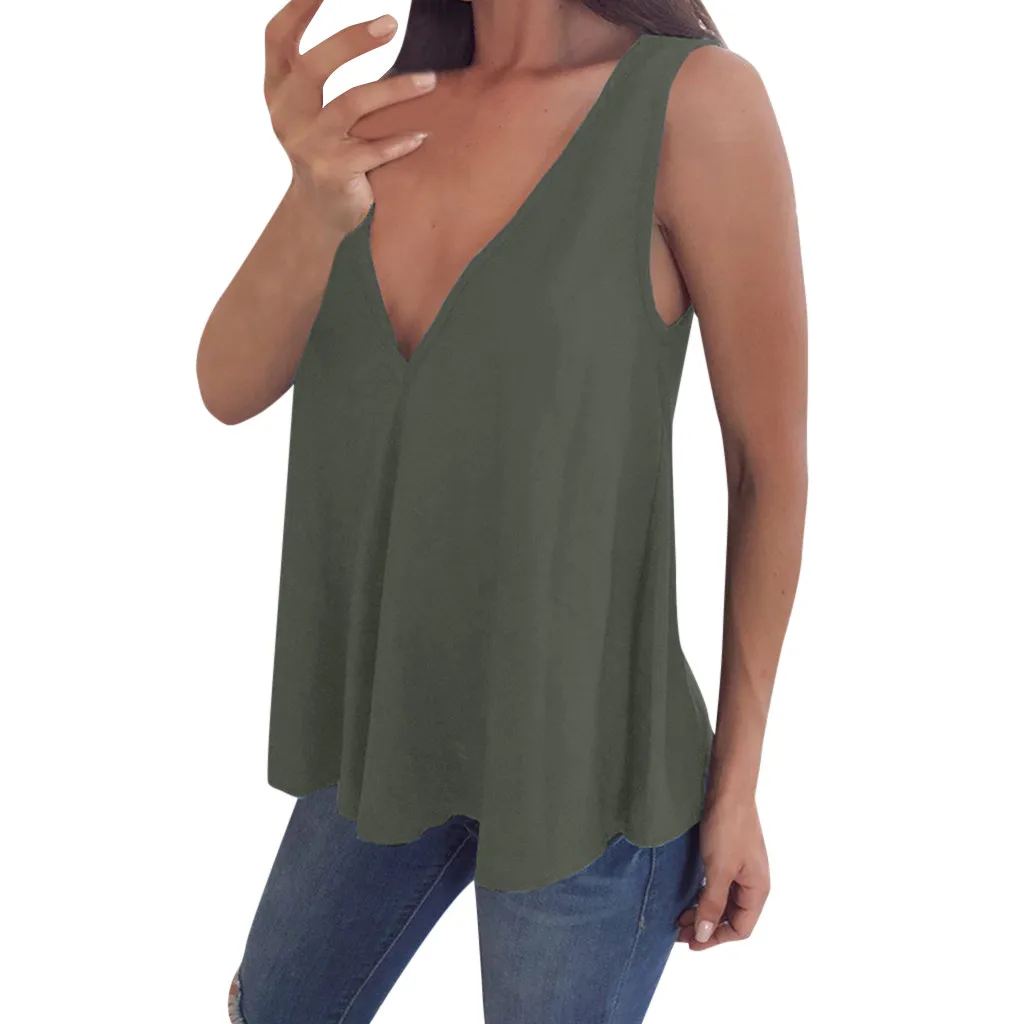 

Plus Size Womens Blouses V Neck Tank Tops Sleeveless Shirt Summer Vest Summer Blouse vetement femme 2019