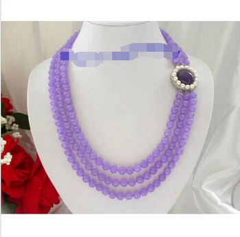 

Free shipping >>>>>>classic 3rows 22" 8mm round natural lavender stone beads necklace n879