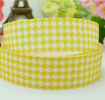 

(50yards/lot) 7/8 inch (22mm) Hot Sale Yellow Houndstooth Printed Ribbon