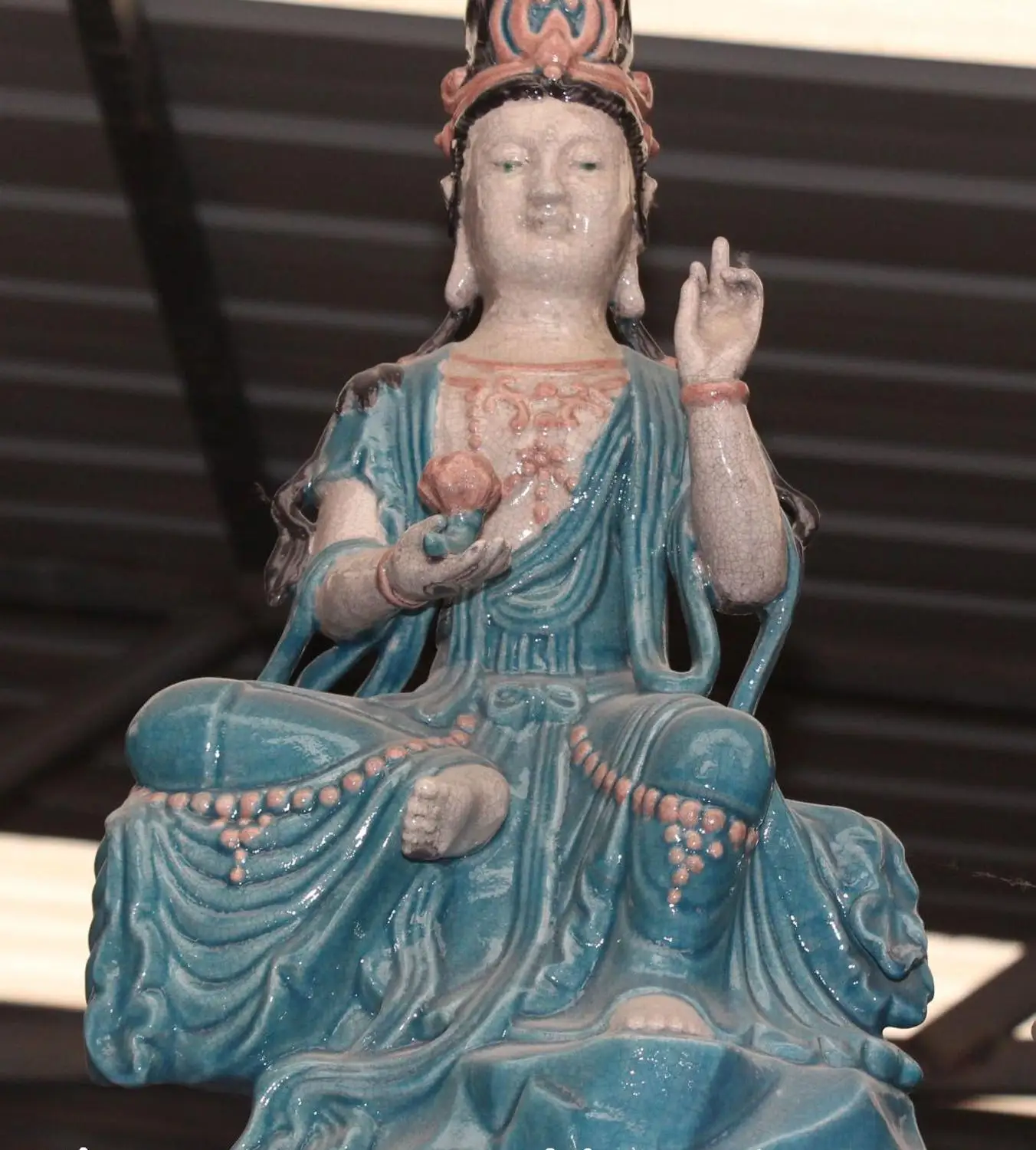 

23"Chinese Colored Porcelain Kwan-yin Guanyin Bodhisattva Godness Lotus Statue