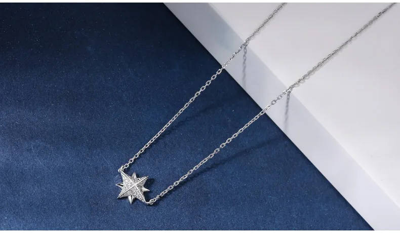 SA SILVERAGE Real 925 Sterling Silver Star Necklaces/Pendants AAA Zirconia Choker Necklace 925 Sterling Silver Necklaces Gift