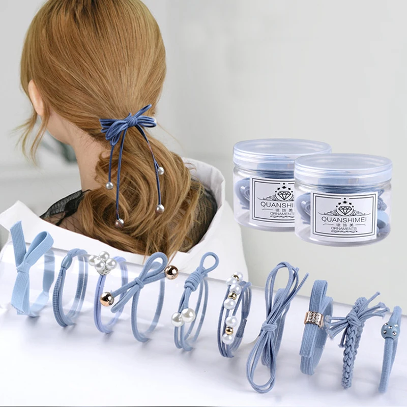 

12pcs/Lot Girls Elastic Hair Band Fashion Women Hair Accessories Cute Bowknot Ribbon Hair Ropes Ponytail Holder Tie Gums