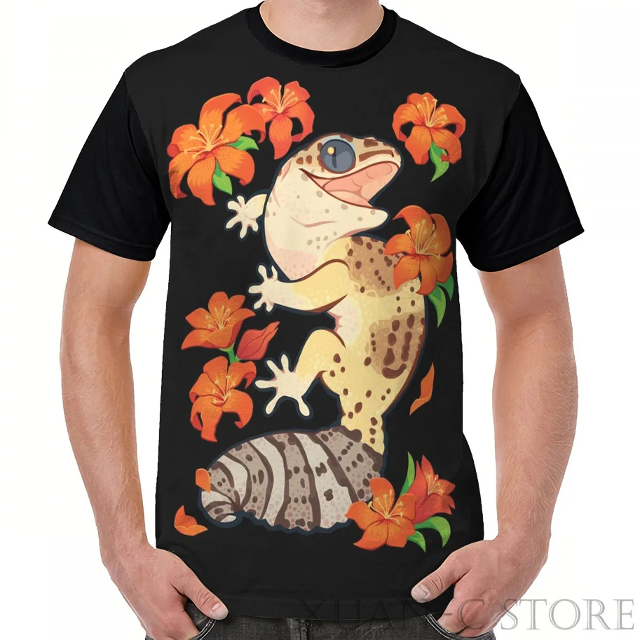 

Summer Fashion printed men t shirt women tops tees Fire lily gecko Graphic T-Shirt funny Short Sleeve tshirts
