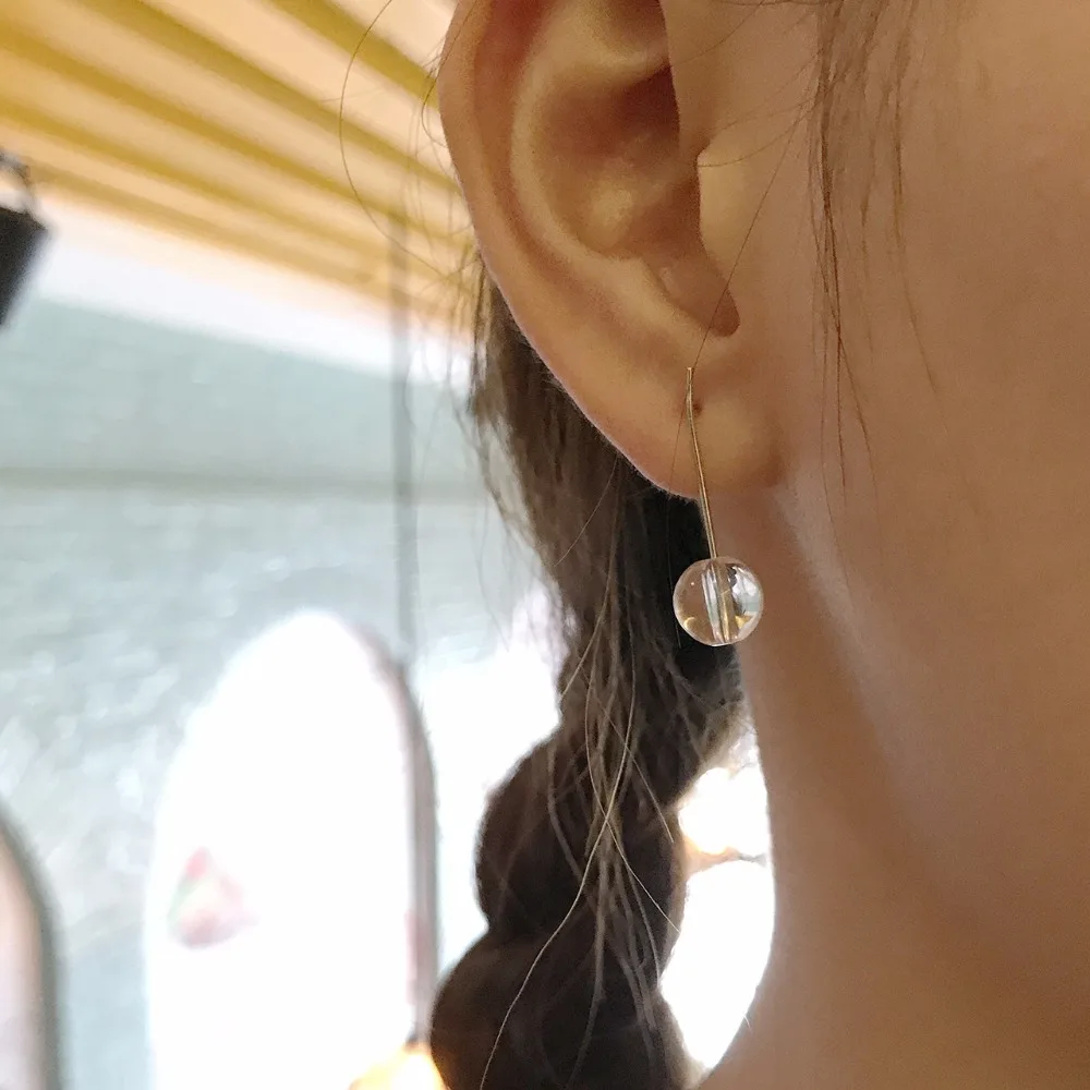 

Martick Elegant White Crystal Drop Earrings For Woman Real 925 Sterling Silver Round Earrings Fashion Jewelry GSE47