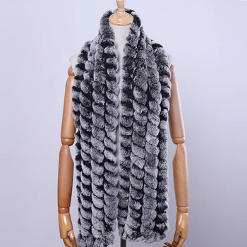 

New Unisex Women's Men's Genuine Real Rex Rabbit Fur Scarf Winter Scarves Natural Fur Wraps Hand Knitted Neckercheif Soft Warm