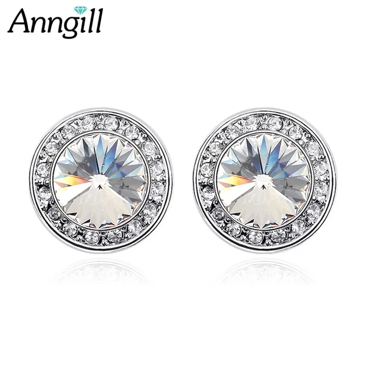 

ANNGILL New 100% Crystals from SWAROVSKI Round Stud Earrings For Women Fashion Lover Jewelry Valentine's Day Beautiful Gift