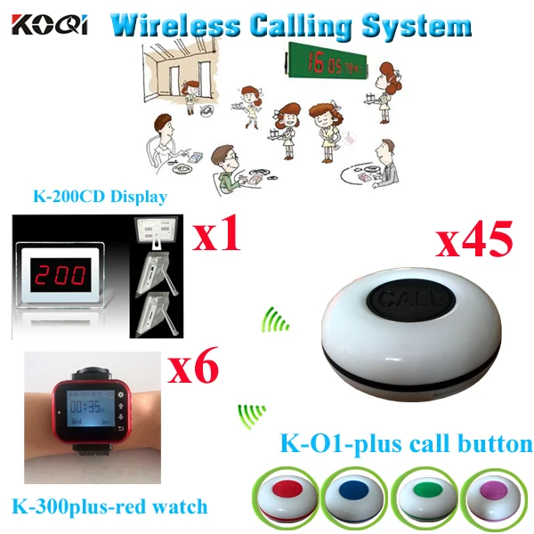 Waiter Buzzer Call System For Restaurant 1 pcs Panel Receivers+ 6pcs Watch Receiver + 45 Call Buttons Restaurant Waterproof Waiter Buzzer Call System For Restaurant 1 pcs Panel Receivers+ 6pcs Watch Receiver + 45 Call Buttons Restaurant Waterproof