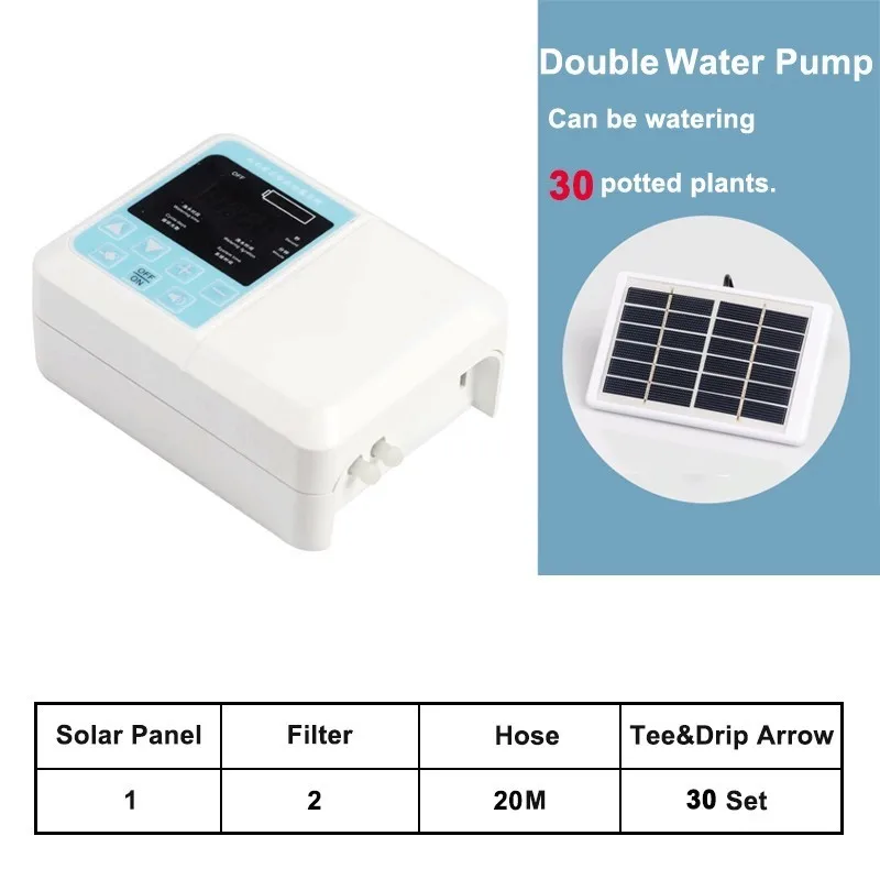 Новое интеллектуальное садовое автоматическое устройство орошения солнечной энергии зарядки горшечных растений капельного орошения водяной насос таймер системы - Цвет: Double Pump 30