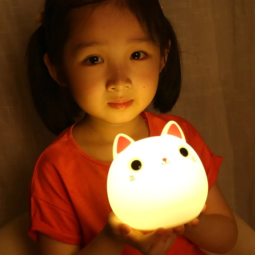 

LED USB lamp Colorful silicone cat Night light Cute Animal Soft Cartoon Lamps Fine Gift For Children Bedroom Baby Nursery