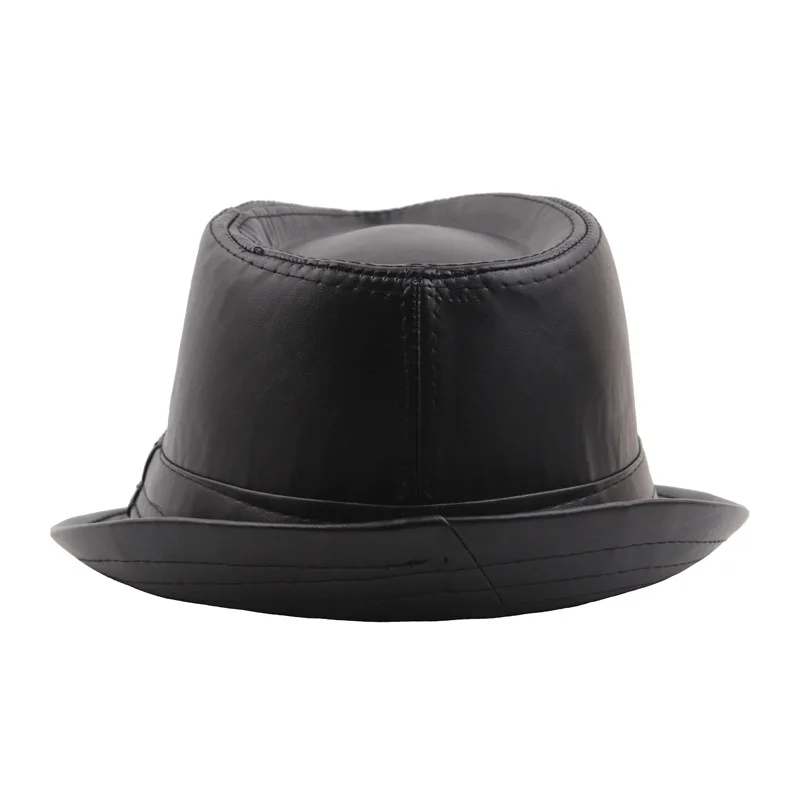 Черная кожаная британская винтажная джазовая Кепка s, модные шляпы Fedoras Trilby, одноцветная Панама, официальная Кепка для мужчин и женщин, унисекс