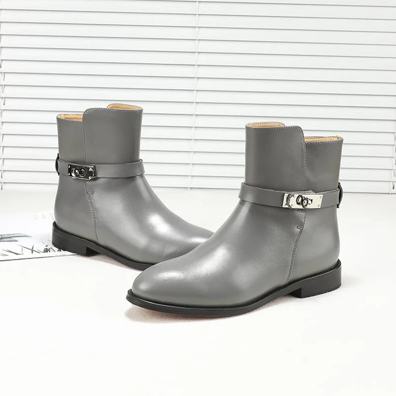 Mcacchi/Классические ботильоны с металлическим замком; женские дизайнерские кожаные короткие зимние ботинки; рыцарские ботинки на плоской подошве с пряжкой; zapatos mujer