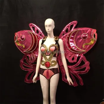 

WYY Lady show bra bikini Model stage show wears led costumes supply singer ballroom dance sexy wings clothes dj bar women dresse