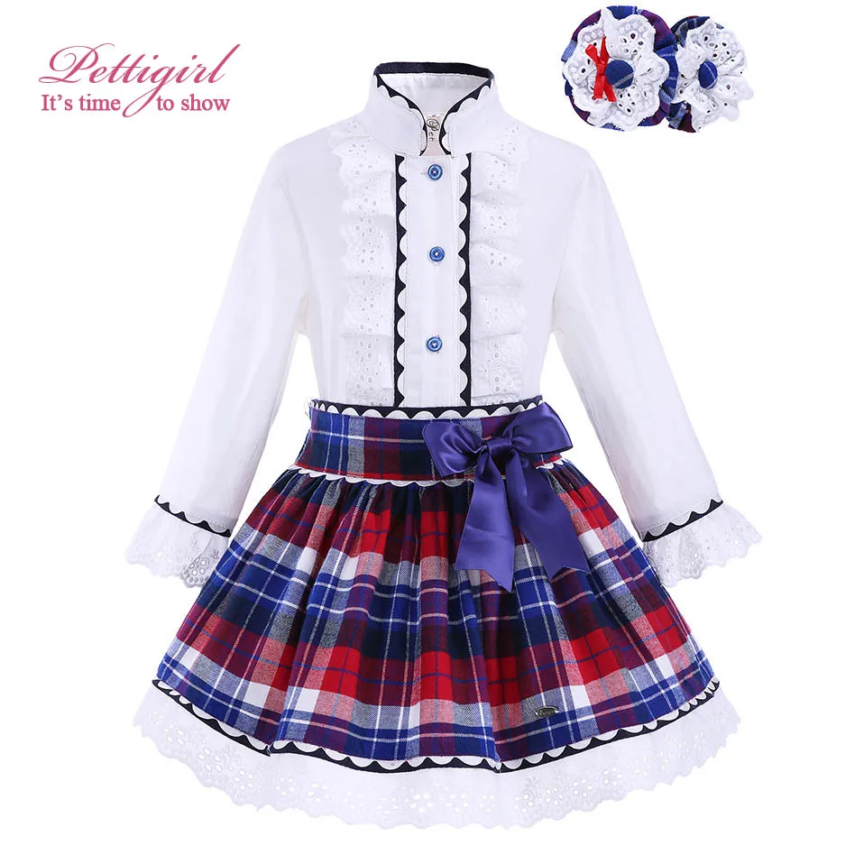 Pettigirl/ ; комплект одежды для девочек в стиле ретро; белый топ+ кружевная юбка в клетку; одежда для маленьких детей с головным убором; G-DMCS908-883 - Цвет: Бежевый