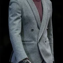 Последний дизайн пальто брюки серый Твид смокинги жениха модные двубортные мужские свадебные костюмы костюм жениха(куртка+ брюки) terno