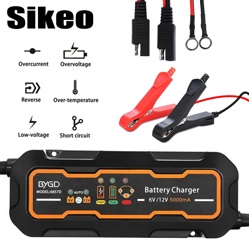 

Car Battery Charger 12V 5000mA Automatic Smart Fast Motorcycle Battery Charger For Both Lead Acid and Lithium Ion Batteries