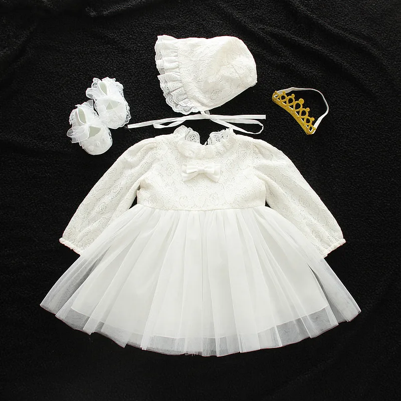 1 Year Old Birthday Baby Girls Dress Full Sleeve White Baby Girl