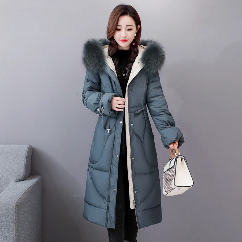 KMETRAM, зимняя куртка, женский пуховик с воротником из натурального меха, Женская куртка с капюшоном, корейское длинное пальто, женская парка, Chaqueta Mujer MY3299 - Цвет: pea green