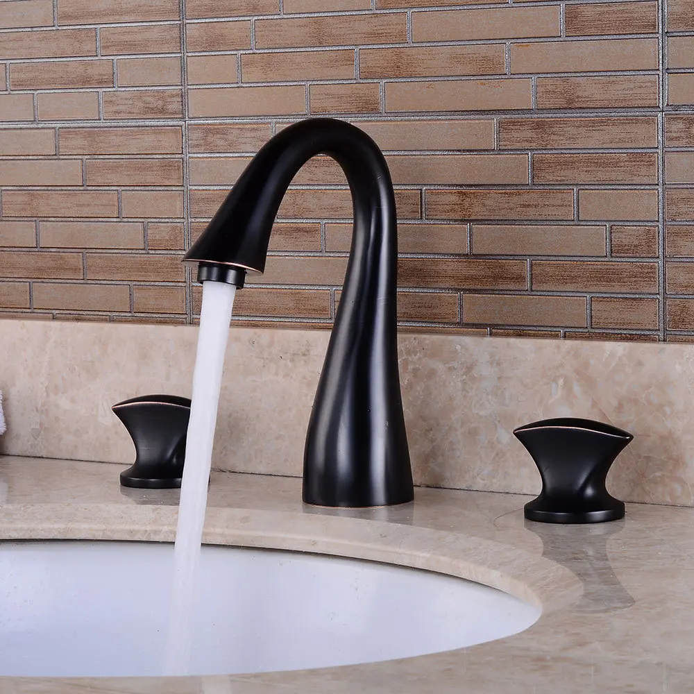

High quality luxury bathroom faucet platform basin faucet two hands three holes black faucet deck installation