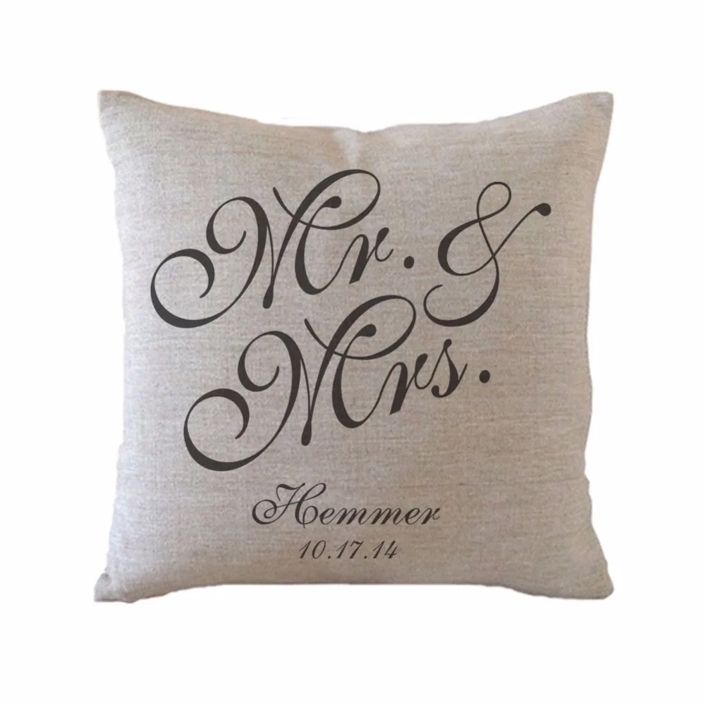 Personalised Mr Mrs Cushion Cover Linen Mr Mrs Throw Pillow Case Modern