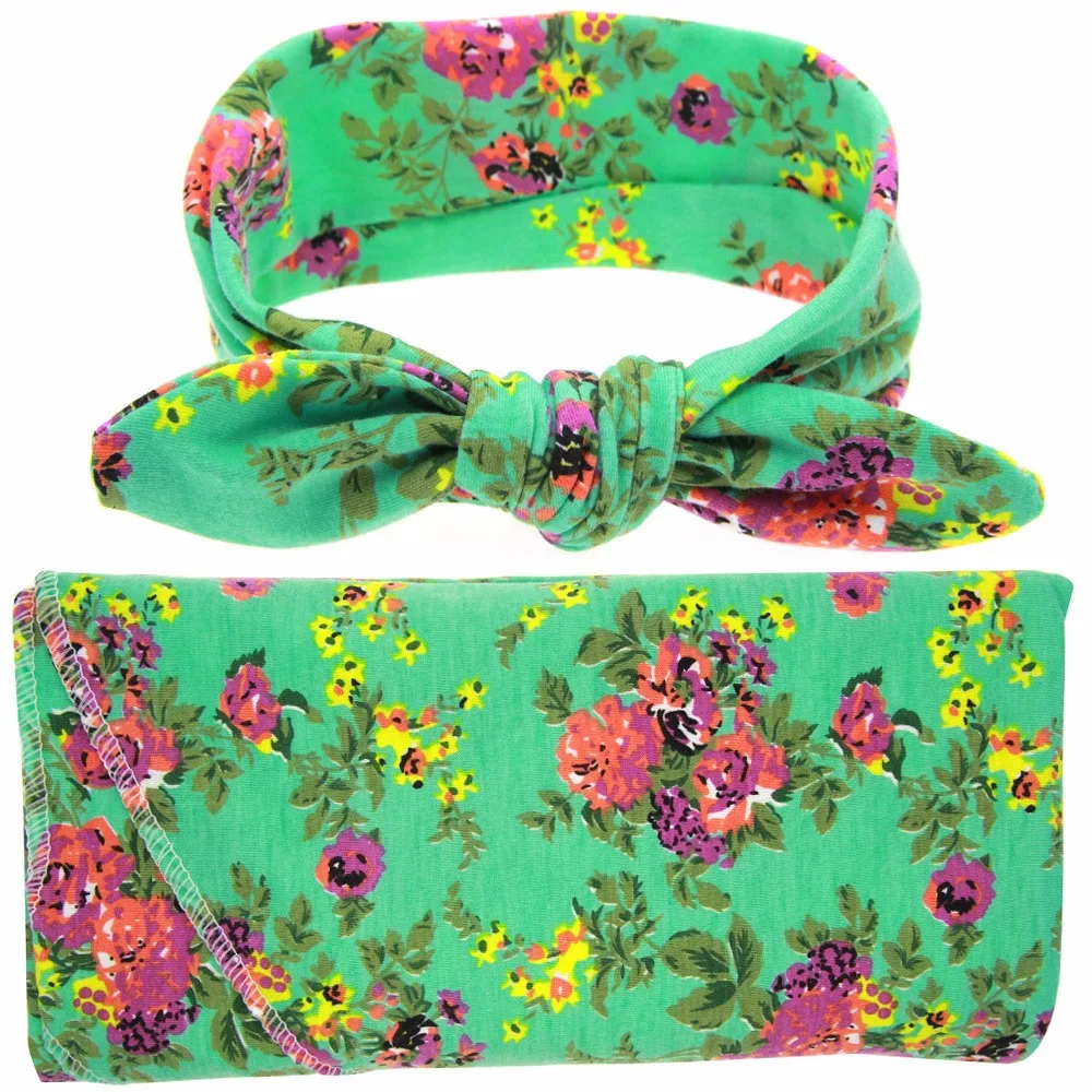 Newborn Receiving Blankets Cotton Warm Blanket Flower Headband Sets Photography Props Baby Swaddle Bedding Suit Baby Accessories (6)