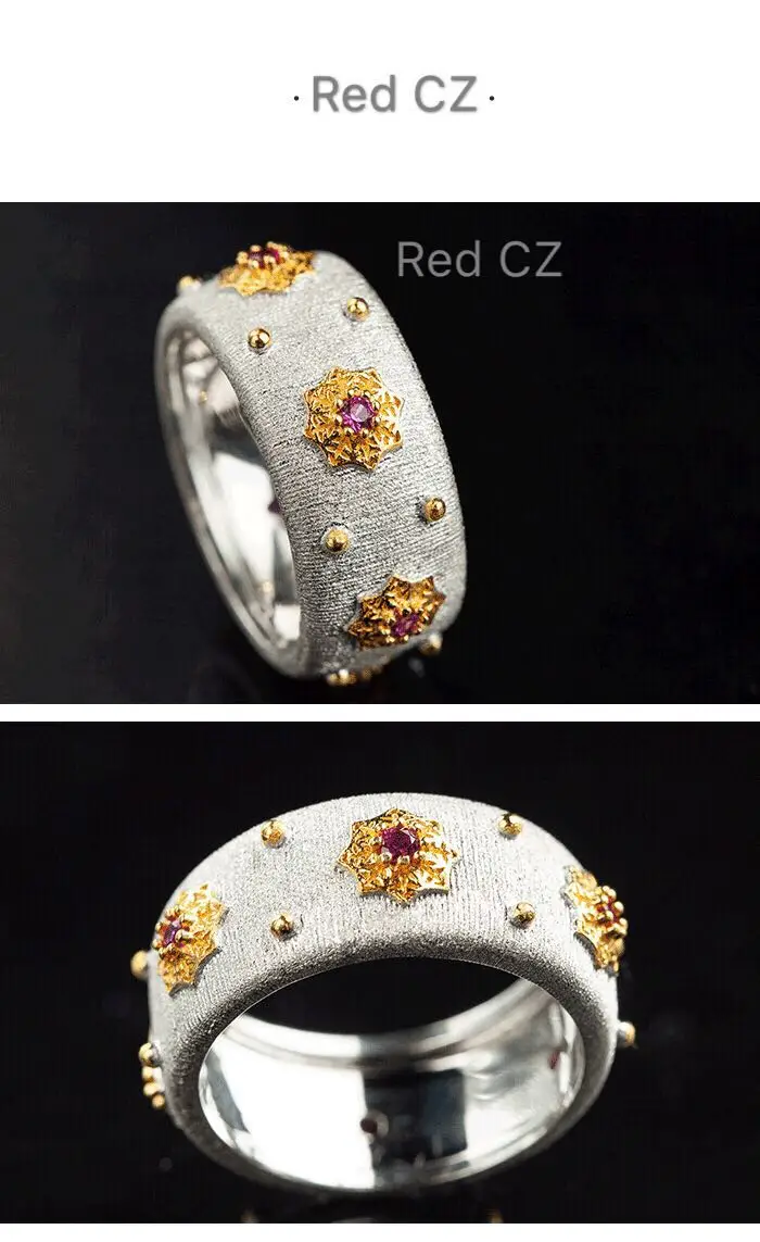 CMajor S925 Стерлинговое серебро ювелирные изделия светящиеся звезды Винтаж дворец роскошные двухцветные кольца подарок для женщин - Цвет основного камня: Красный