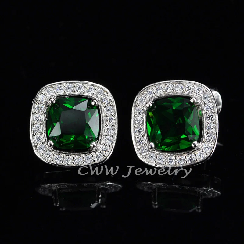 CWWZircons 8 вариантов цветов Высокое качество квадратной формы циркон камень и розовый кристалл стильные серьги-гвоздики для женщин CZ364 - Окраска металла: green