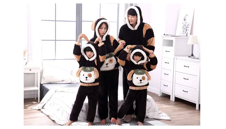 Для мамы и дочки пижамы зима Панда Пижамы утолщаются пижамы домашний костюм Семейные комплекты отец сын рубашка+ Штаны