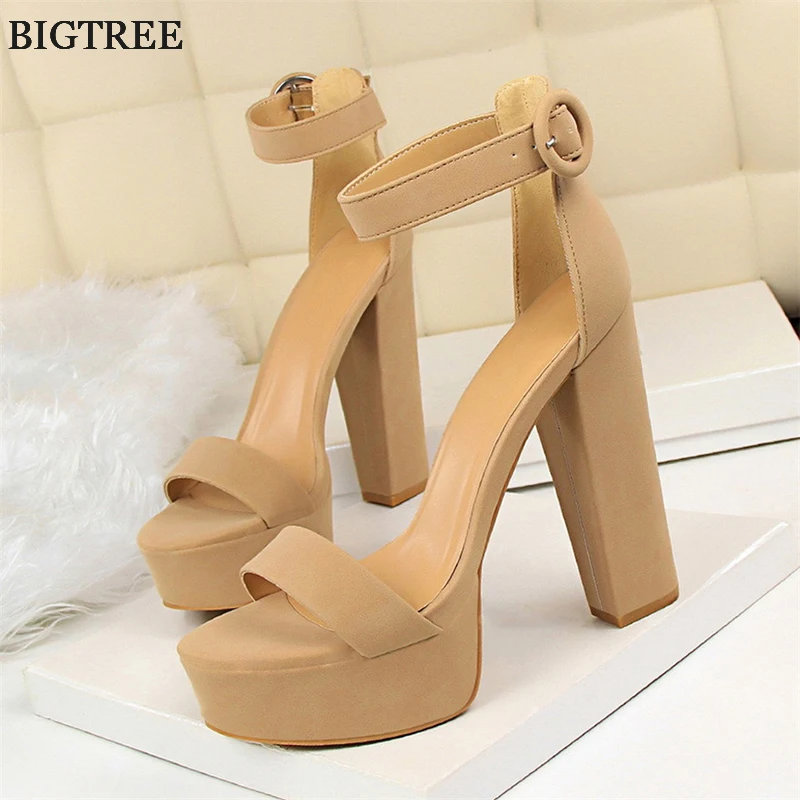 

2019 Fashion Platform Open Toe Women's Party Shoes Concise Wedding Sandals Women Solid Soft Leather Buckle High Heels 13cm Shoes