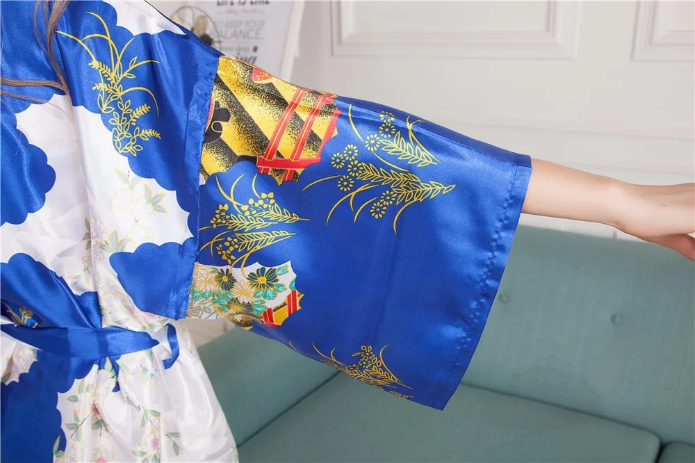 Винтажный женский длинный халат Blaue из искусственного шелка, китайский национальный тренд, ночное кимоно юката, банное платье, Размеры S M L XL XXL XXXL 010639