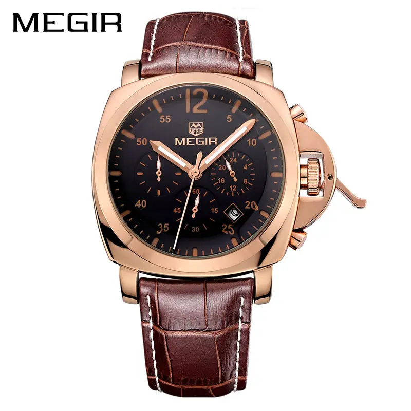 

MEGIR Original Men Watch Top Brand Luxury Chronograph Military Watches Leather Quartz Wrist Watches Relogio Masculino Men 3006