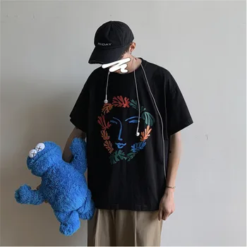 

2019 New Chinese Style Men's Harajuku Summer Creative Print Loose Cotton Short Sleeves Youth Casual T-shirt